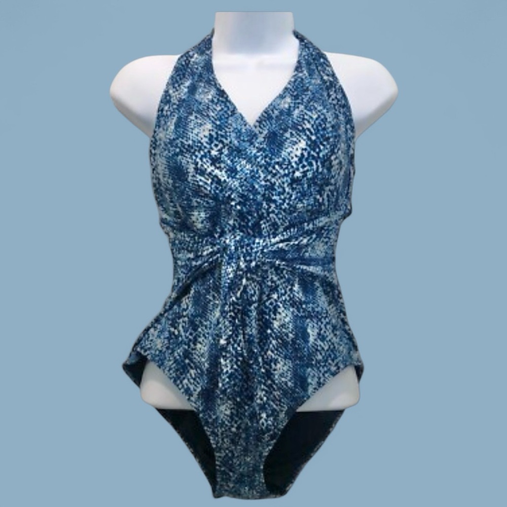 LAST CHANCE!!! ✅ 2 FOR $20!!! NWT Jones NY Blue Mood Snakeskin Halter Tie One - Picture 2 of 15